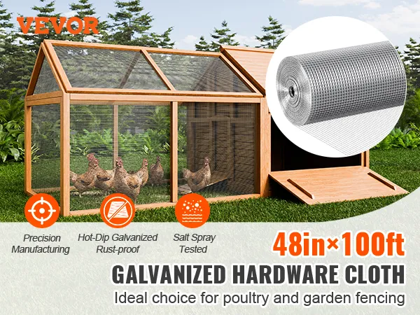 VEVOR hardware cloth for poultry housing and garden fencing, featuring galvanized rust-proof mesh.