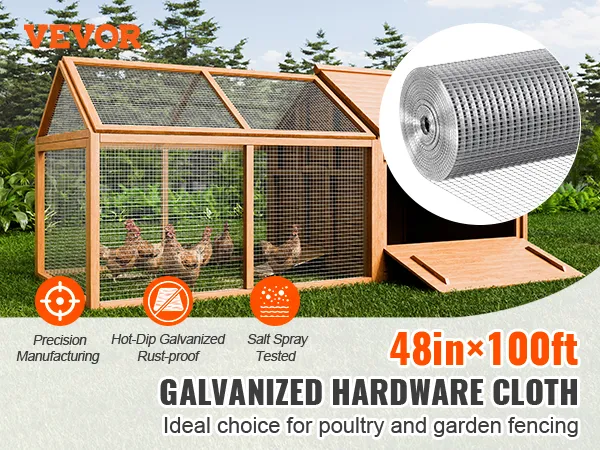 VEVOR galvanized hardware cloth for poultry and garden fencing, 48in x 100ft.