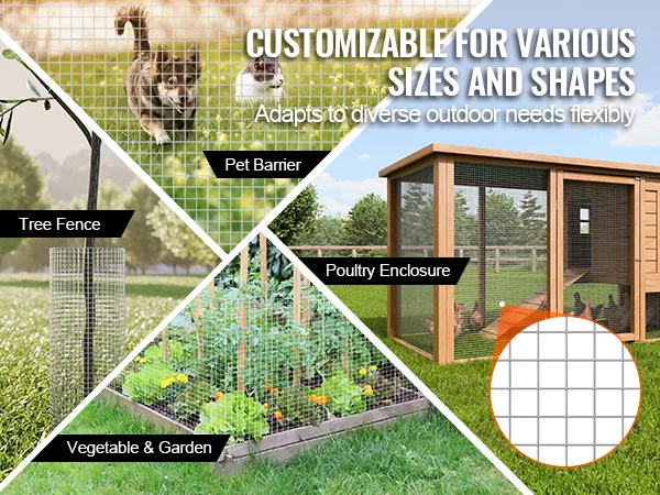 VEVOR hardware cloth for tree fence, pet barrier, poultry enclosure, and vegetable garden uses.