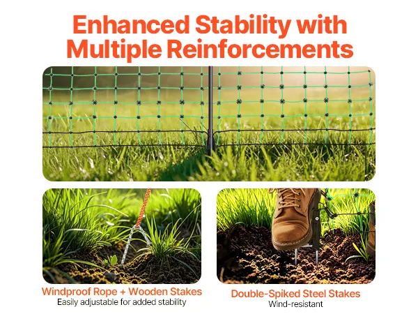 VEVOR electric fence netting protecting sheep, made of pe and stainless steel for livestock safety.