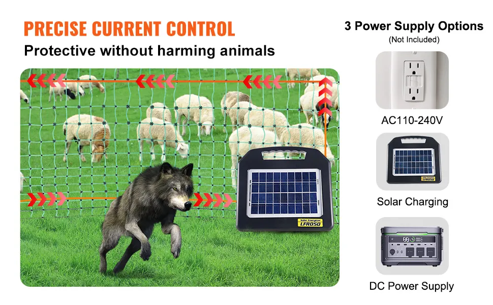 VEVOR Electric Fence Netting, 42" H x 164' L, PE Net Fencing with Posts & Double-Spiked Stakes, Utility Portable Mesh for Goats, Sheep, Lambs, Deer, Hogs, Dogs, Used in Backyards, Farms, and Ranches