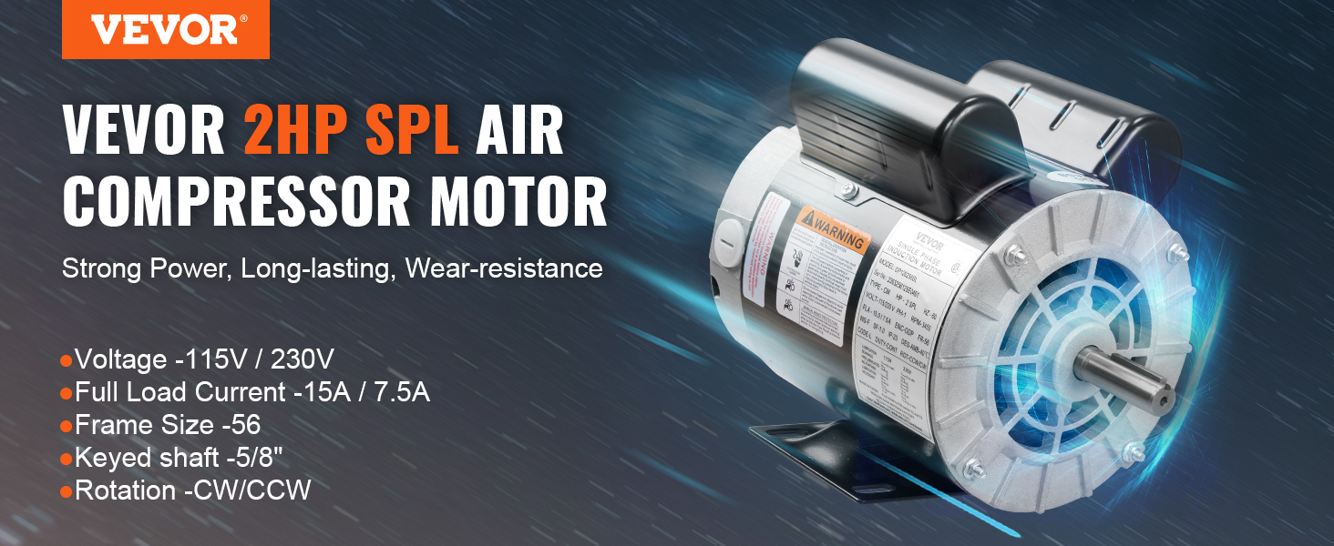 【2hp】DC VEVOR 2HP Electric Motor 1725RPM 56C Frame 1-Phase 5/8