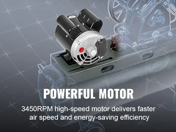 El motor del compresor de aire VEVOR con 3450 rpm ofrece una mayor velocidad del aire y una eficiencia de ahorro de energía.