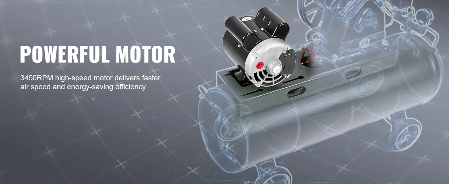 El motor del compresor de aire VEVOR con 3450 rpm ofrece una mayor velocidad del aire y una eficiencia de ahorro de energía.