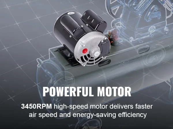 Motor compresor de aire VEVOR de 5 hp con alta velocidad de 3450 rpm, que ofrece alta velocidad de aire y eficiencia energética.