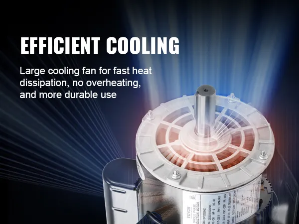 Motor compresor de aire VEVOR de 5 hp con enfriamiento eficiente y ventilador grande para una rápida disipación del calor.