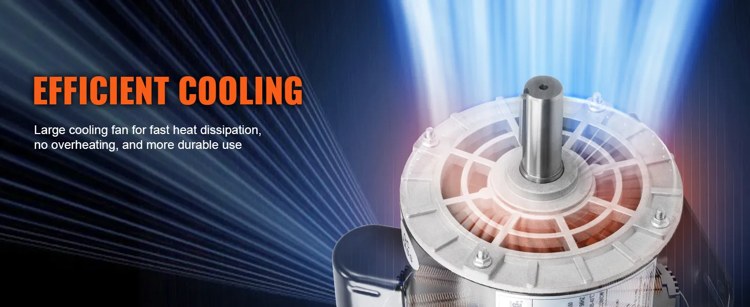 Motor compresor de aire VEVOR de 5 hp con enfriamiento eficiente y ventilador grande para una rápida disipación del calor.