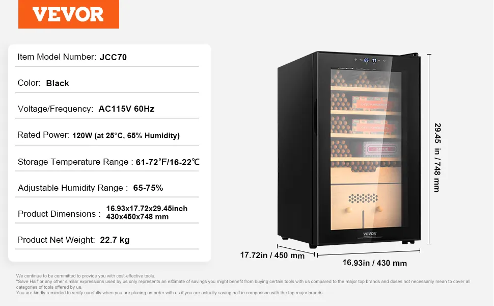 VEVOR Electric Cigar Humidor, 400 Count Cigar Humidor Cabinet with Cooling, Heating & Humidity Control, 5 Layer Spanish Cedar Wood & Double Mirror Glass Cigar Humidor, Gift for Men