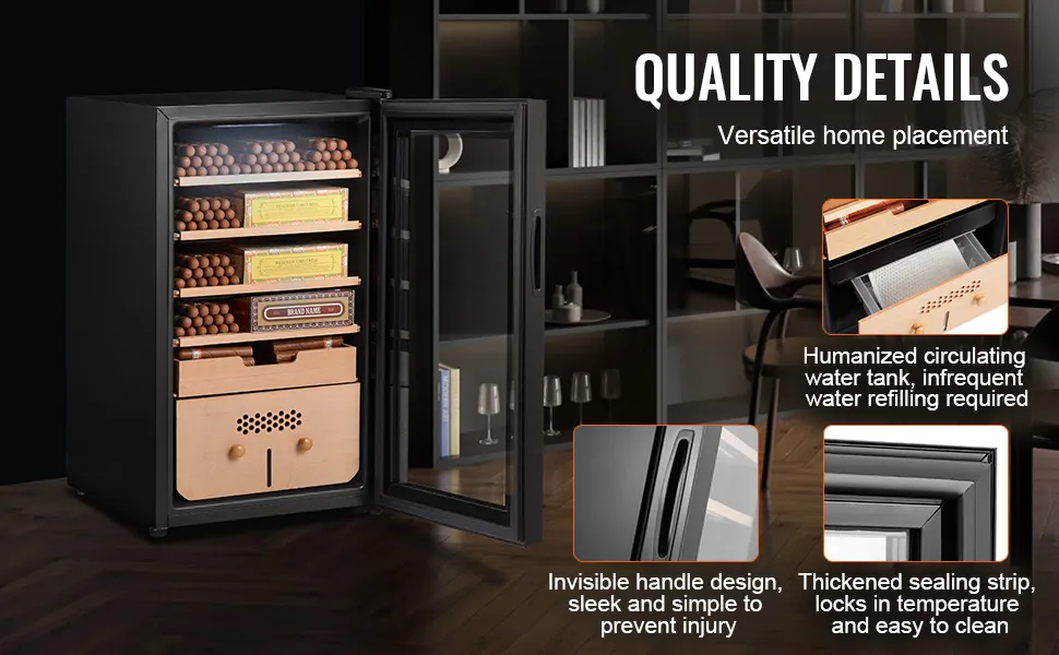 VEVOR Electric Cigar Humidor, 400 Count Cigar Humidor Cabinet with Cooling, Heating & Humidity Control, 5 Layer Spanish Cedar Wood & Double Mirror Glass Cigar Humidor, Gift for Men