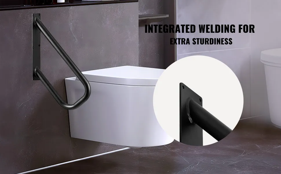 wall-mounted VEVOR handrails beside modern toilet, showcasing integrated welding for extra sturdiness.