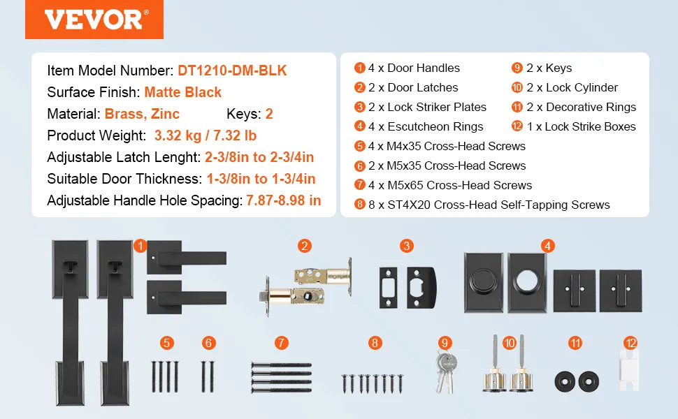 Double Door Handle Set Double Door Lock Set Matte Black Arched Door Lever