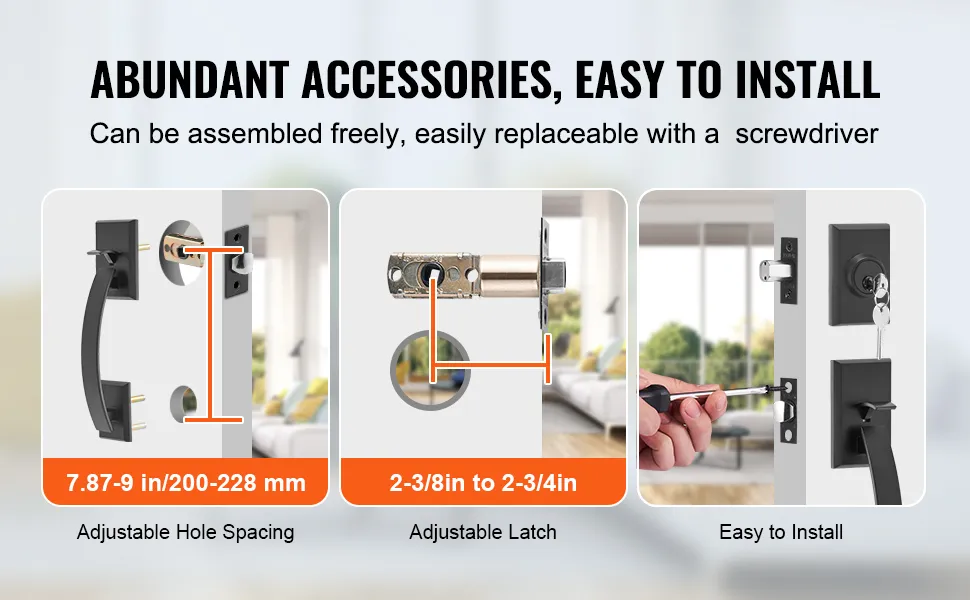 Double Door Handle Set Double Door Lock Set Matte Black Arched Door Lever