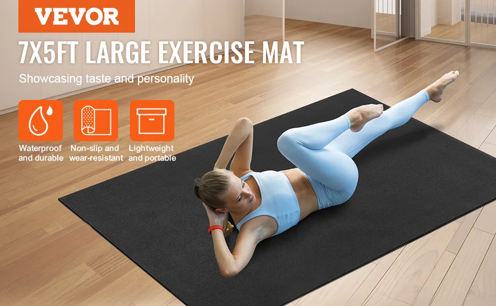 VEVOR oefenmat: 2,13 x 1,52 m groot, waterdicht, antislip, lichtgewicht en duurzaam. Ideaal voor trainingen.