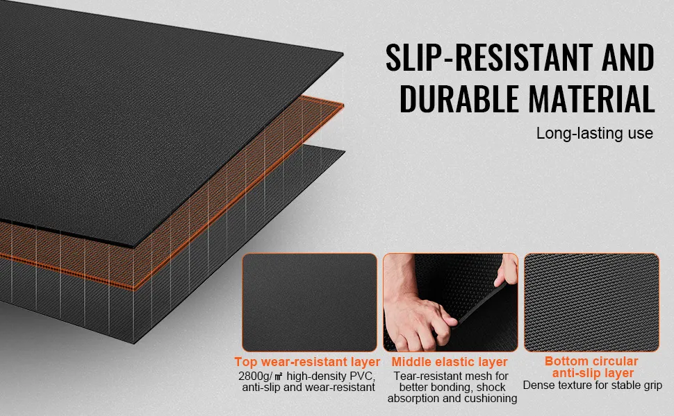 VEVOR exercise mat with slip-resistant layers, dense texture, and high-density pvc for long-lasting use.