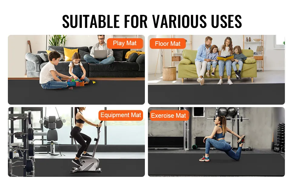 VEVOR exercise mat used as play mat, floor mat, equipment mat, and exercise mat. suitable for various uses.