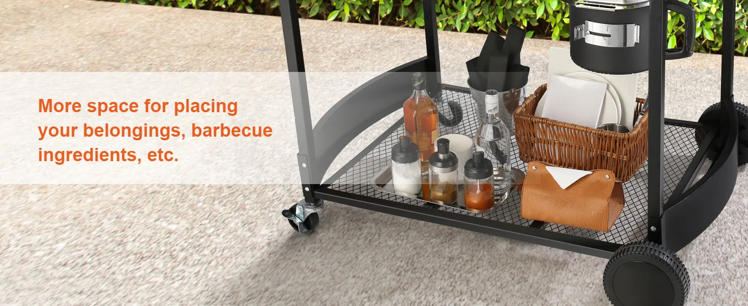 VEVOR charcoal grill with storage shelf and barbecue accessories for outdoor cooking.