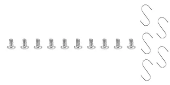 various mounting hardware and hooks for VEVOR range backsplash, neatly arranged.