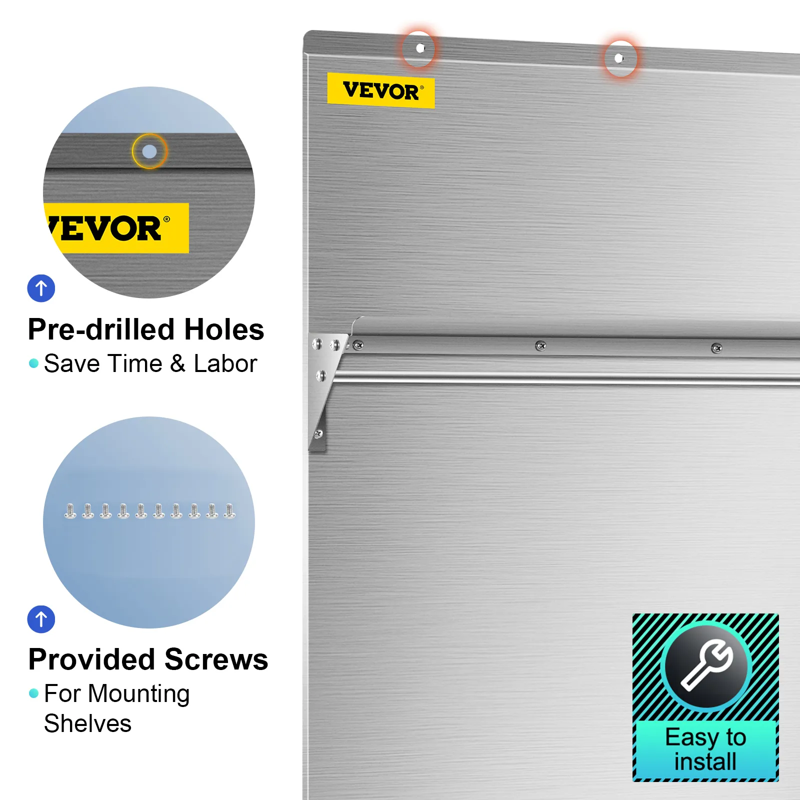 VEVOR range backsplash with pre-drilled holes and provided screws for easy installation.