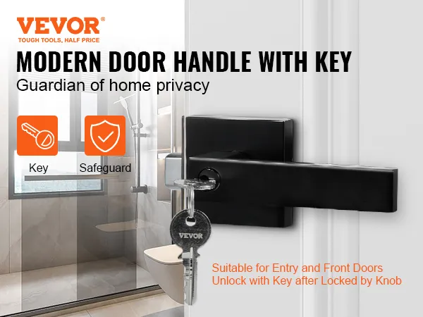 VEVOR entry door handle: modern black handle and key for home privacy and security.