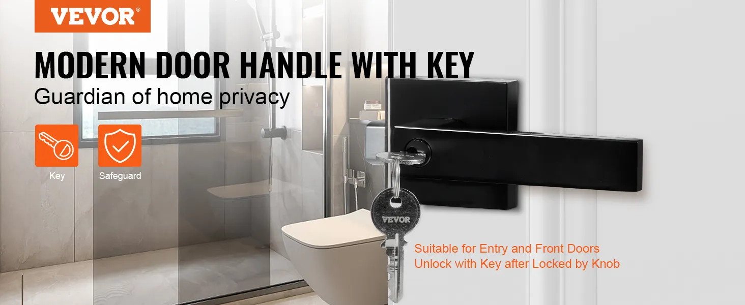 VEVOR entry door handle: modern black handle and key for home privacy and security.