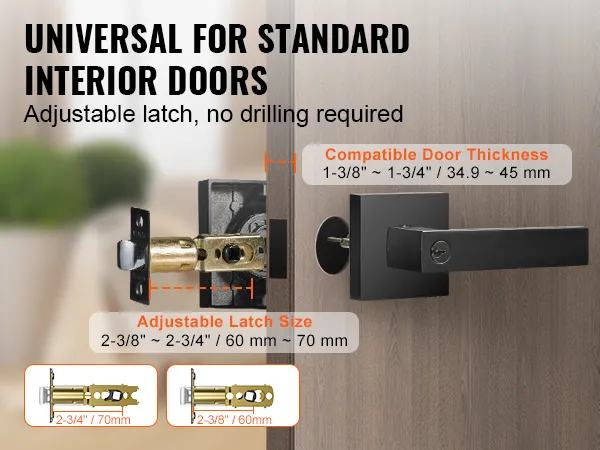 universal interior door handle with adjustable latch, fits 1-3/8" to 1-3/4" doors – VEVOR entry door handle.