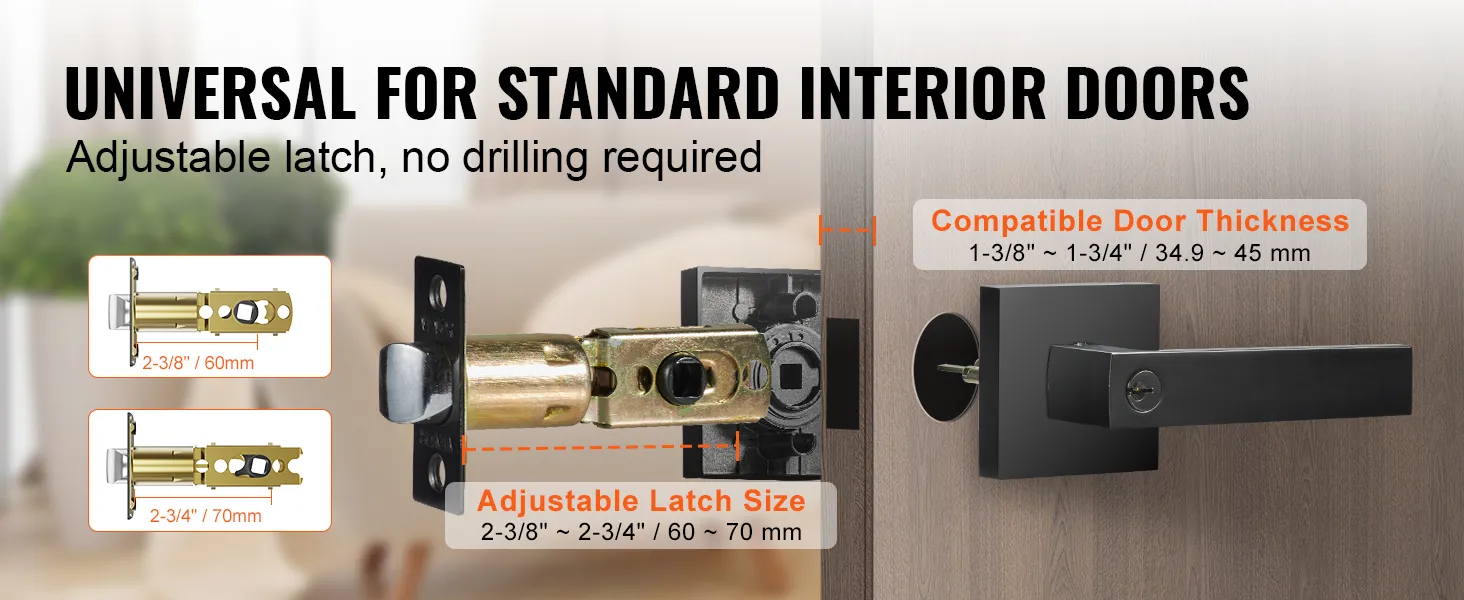 universal interior door handle with adjustable latch, fits 1-3/8" to 1-3/4" doors – VEVOR entry door handle.