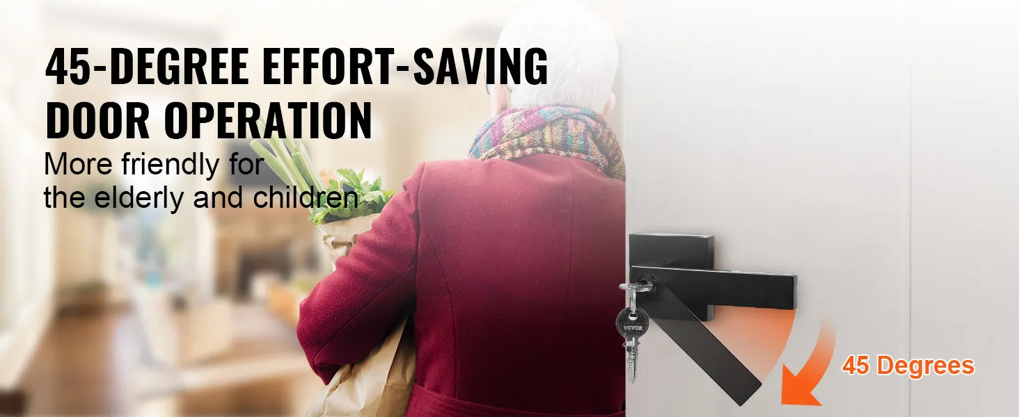 45-degree effort-saving door operation by VEVOR entry door handle, ideal for elderly and children.