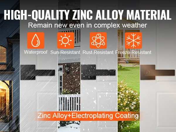 high-quality zinc alloy doors featuring waterproof, sun-resistant, rust-resistant, freeze-resistant VEVOR entry lever door handle.