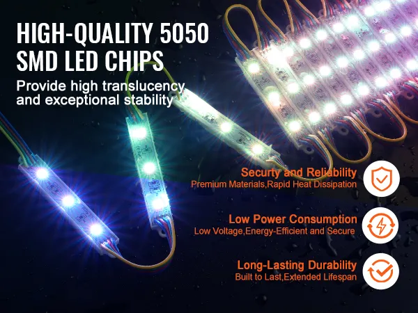 Chips LED SMD 5050 de alta calidad con luces de escaparate LED VEVOR, que resaltan la seguridad, la eficiencia y la durabilidad.
