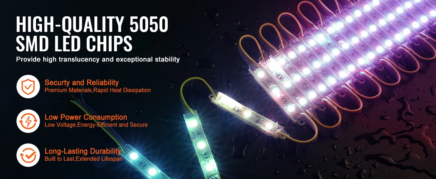 Chips LED SMD 5050 de alta calidad con luces de escaparate LED VEVOR, que resaltan la seguridad, la eficiencia y la durabilidad.