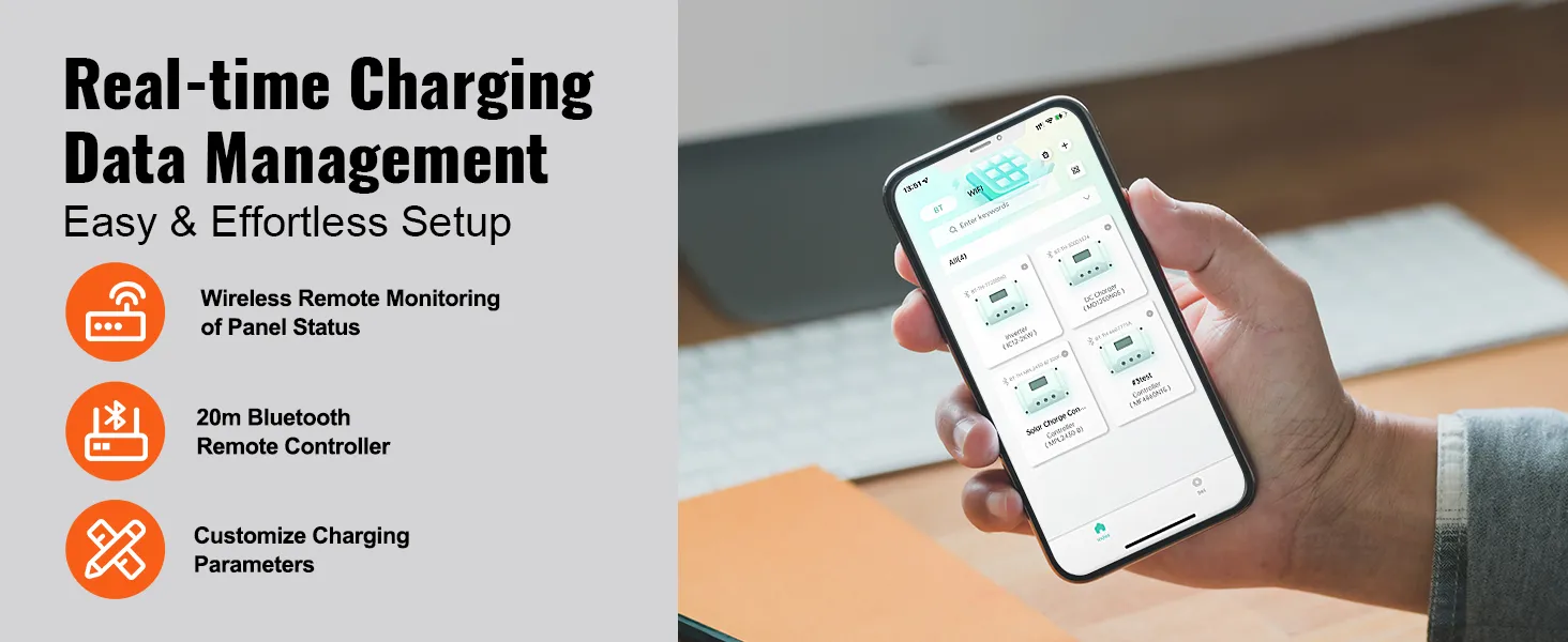 De VEVOR mppt-zonnelaadregelaar beschikt over realtime laadgegevensbeheer, draadloze bewaking en Bluetooth-bediening.