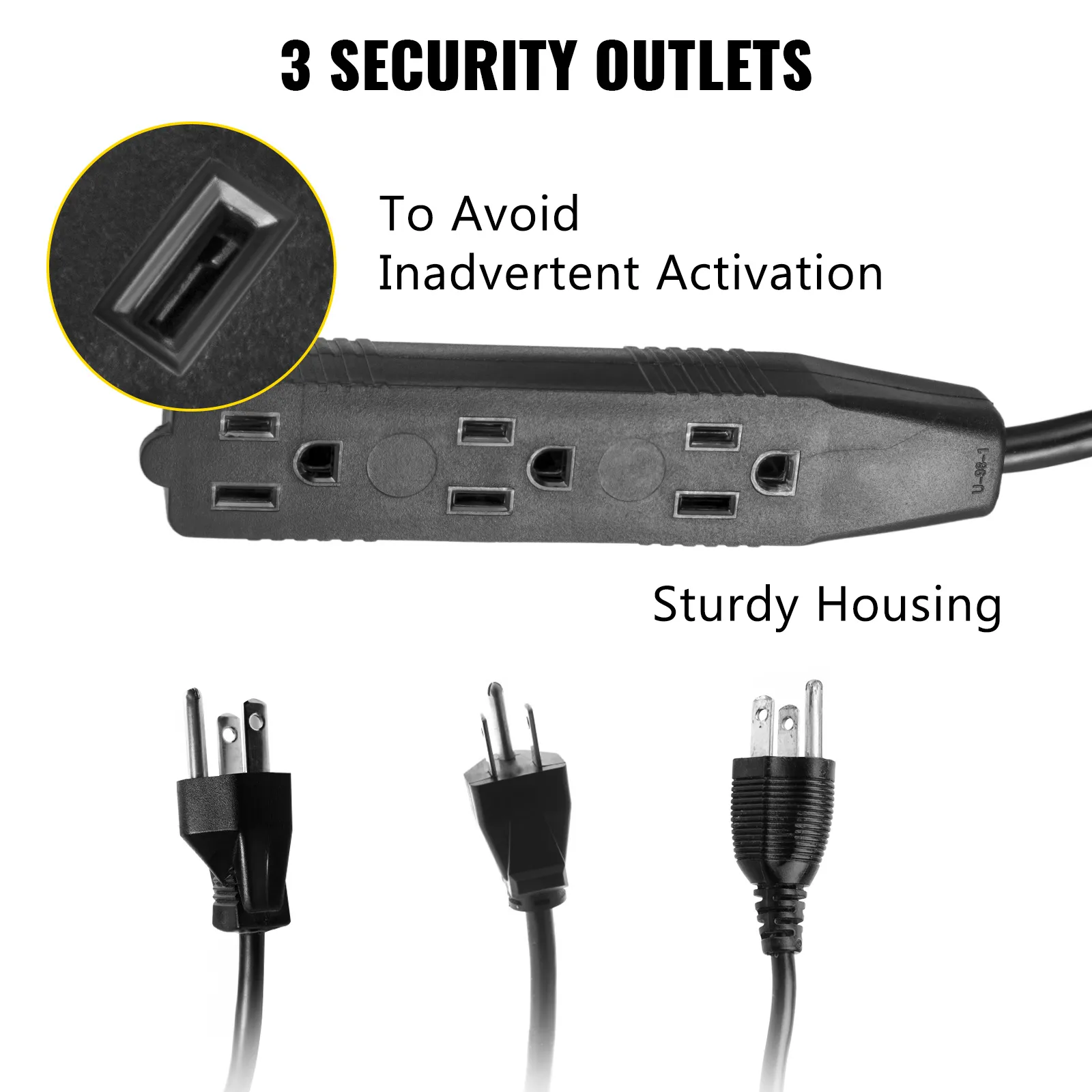 Carrete de cable de extensión retráctil VEVOR con 3 salidas de seguridad y carcasa resistente.
