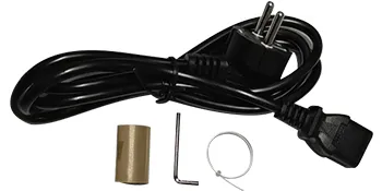 Accesorios para selladora al vacío de cámara VEVOR: cable de alimentación negro, llave hexagonal, anillo y tubo.