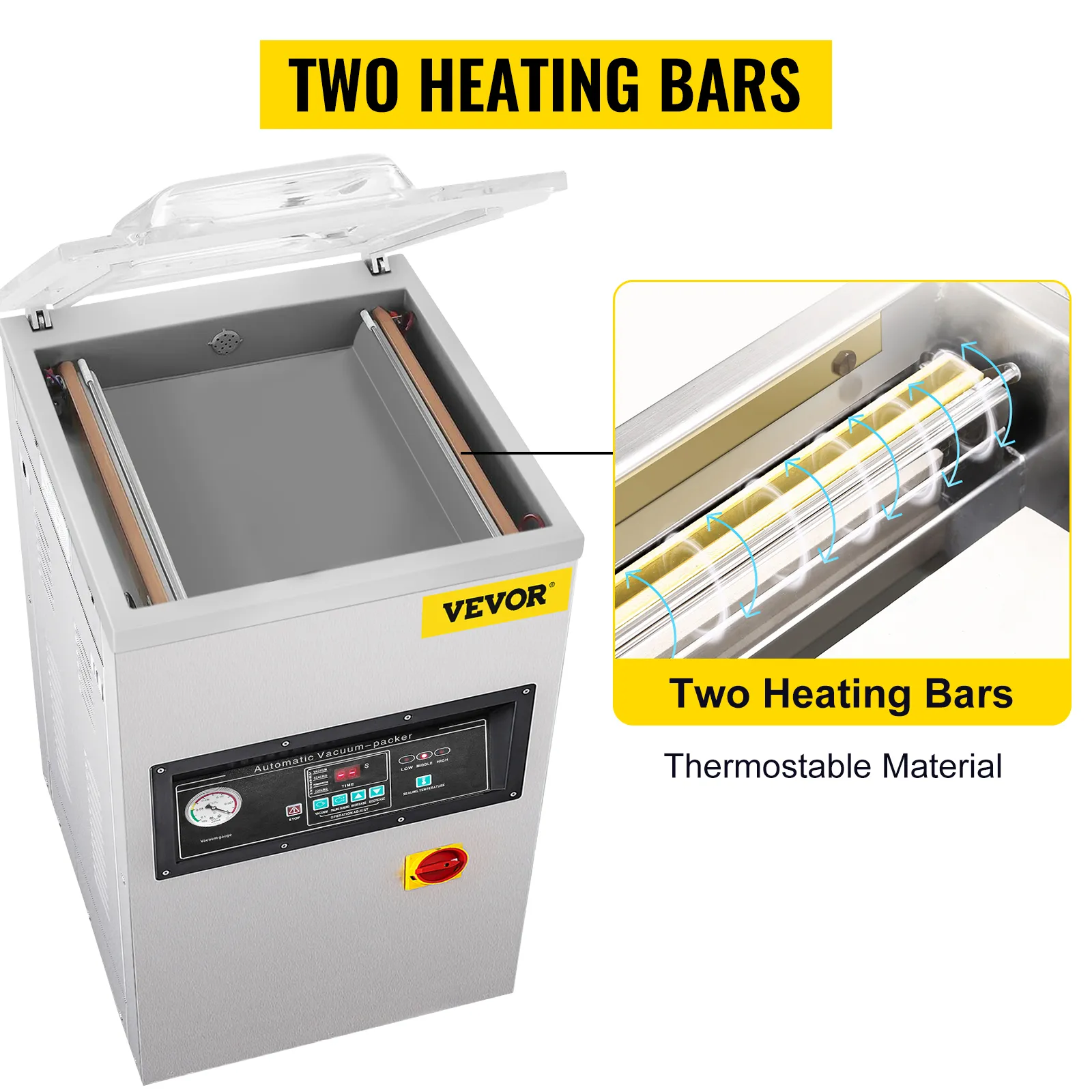 VEVOR chamber vacuum sealer with two heating bars for efficient sealing.