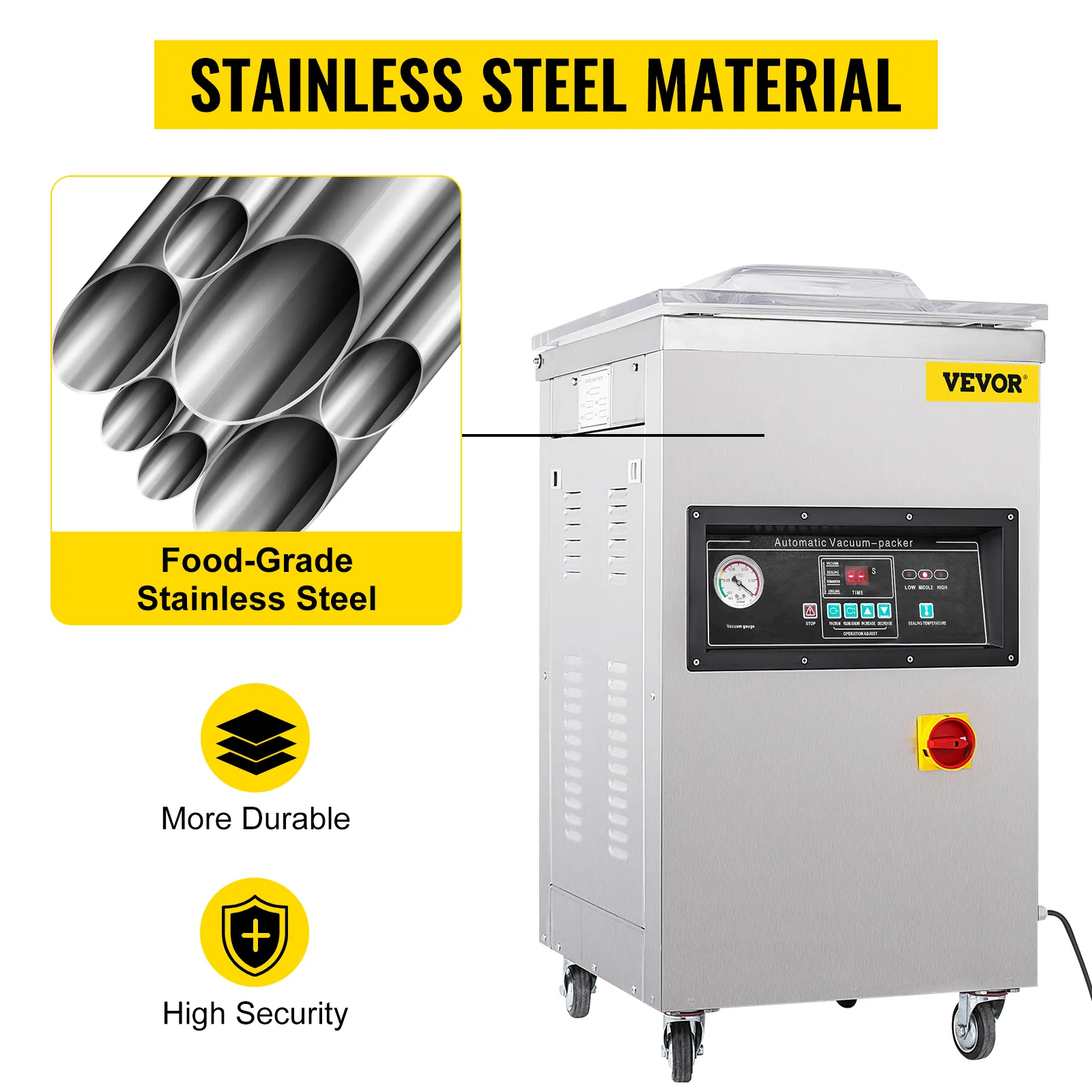 VEVOR chamber vacuum sealer, food-grade stainless steel, durable, high security.