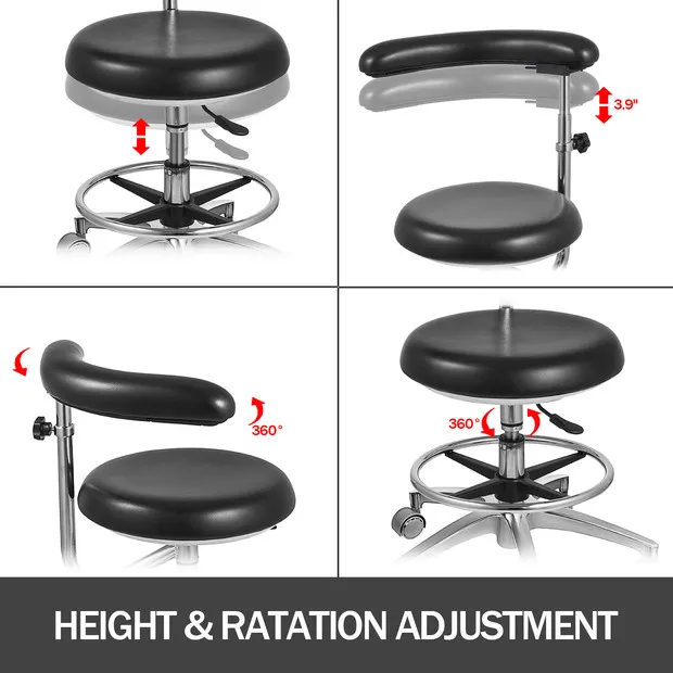 VEVOR dental stool with height and 360-degree rotation adjustment, black cushion.