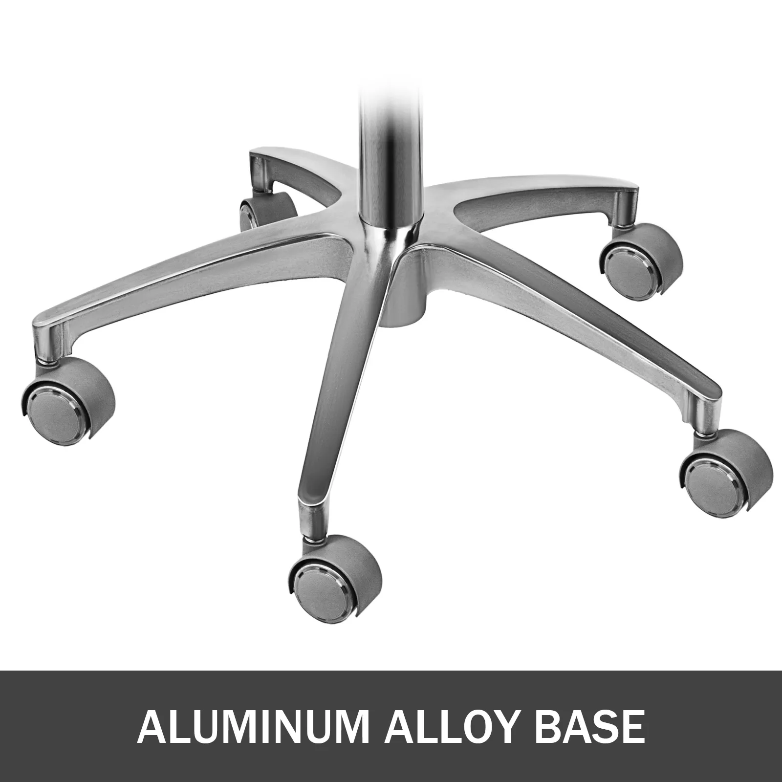 aluminum alloy base of VEVOR dental stool with smooth-rolling caster wheels.