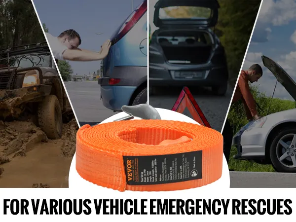 VEVOR tow strap for various vehicle emergency rescues: mud, out of gas, breakdown, engine shutdown.