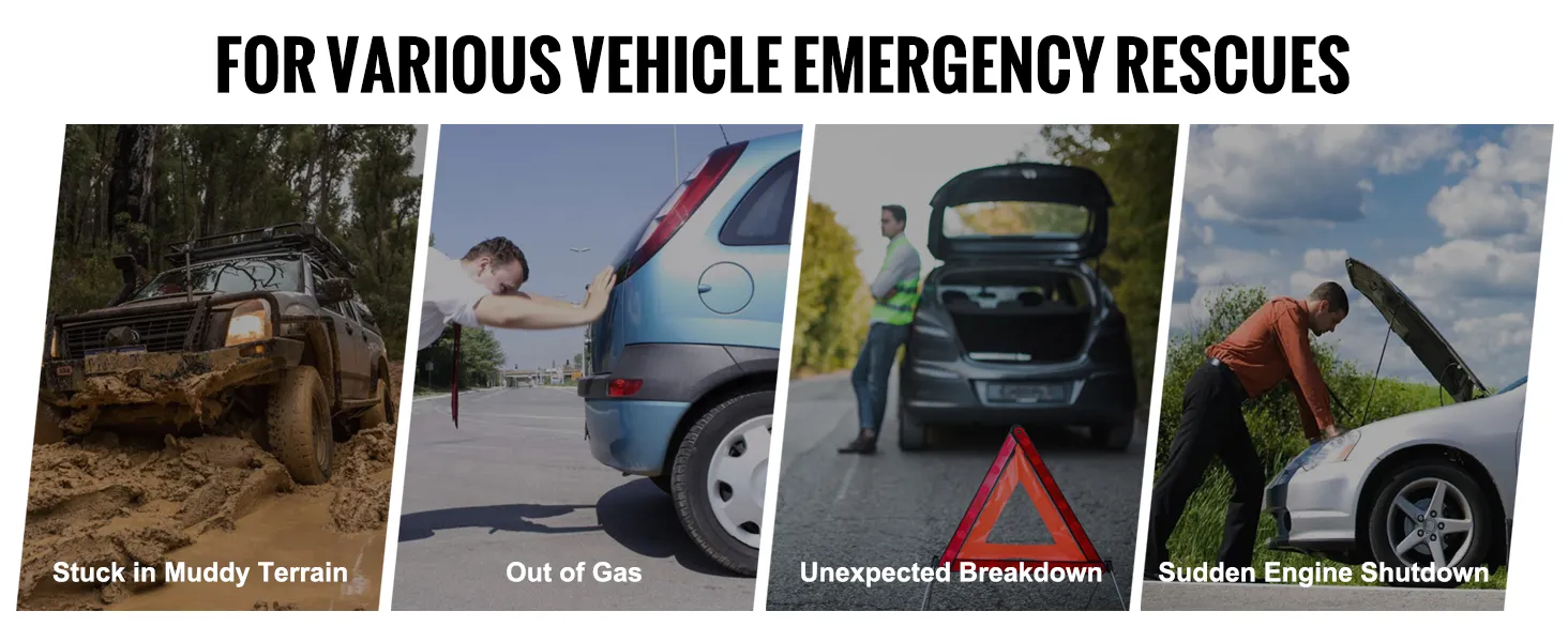 VEVOR tow strap for various vehicle emergency rescues: mud, out of gas, breakdown, engine shutdown.