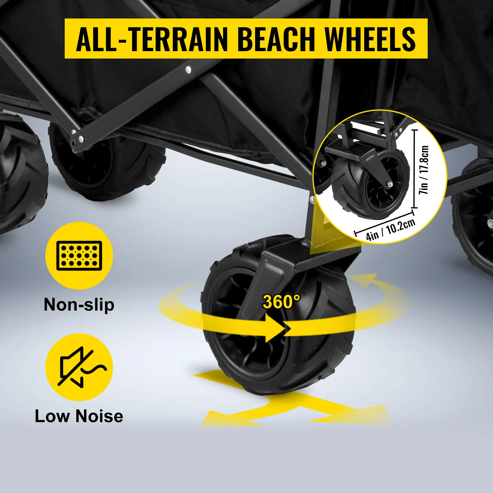 Carrello da giardino pieghevole VEVOR con ruote da spiaggia girevoli a 360° adatte a tutti i terreni, antiscivolo, silenzioso.