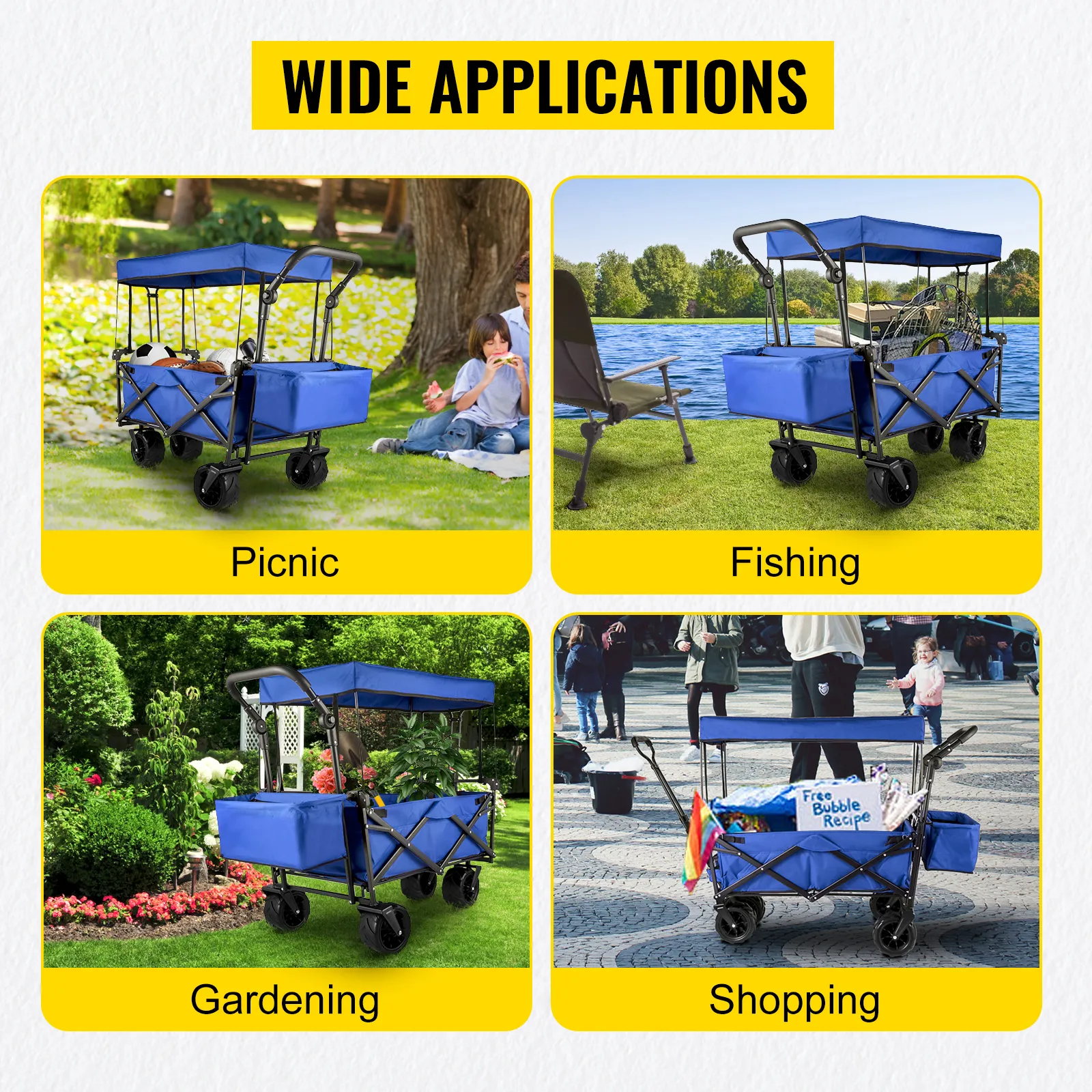 VEVOR collapsible garden cart for picnics, fishing, gardening, and shopping.