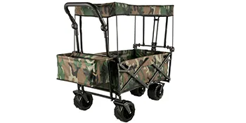 camouflage VEVOR collapsible wagon with canopy and large wheels.