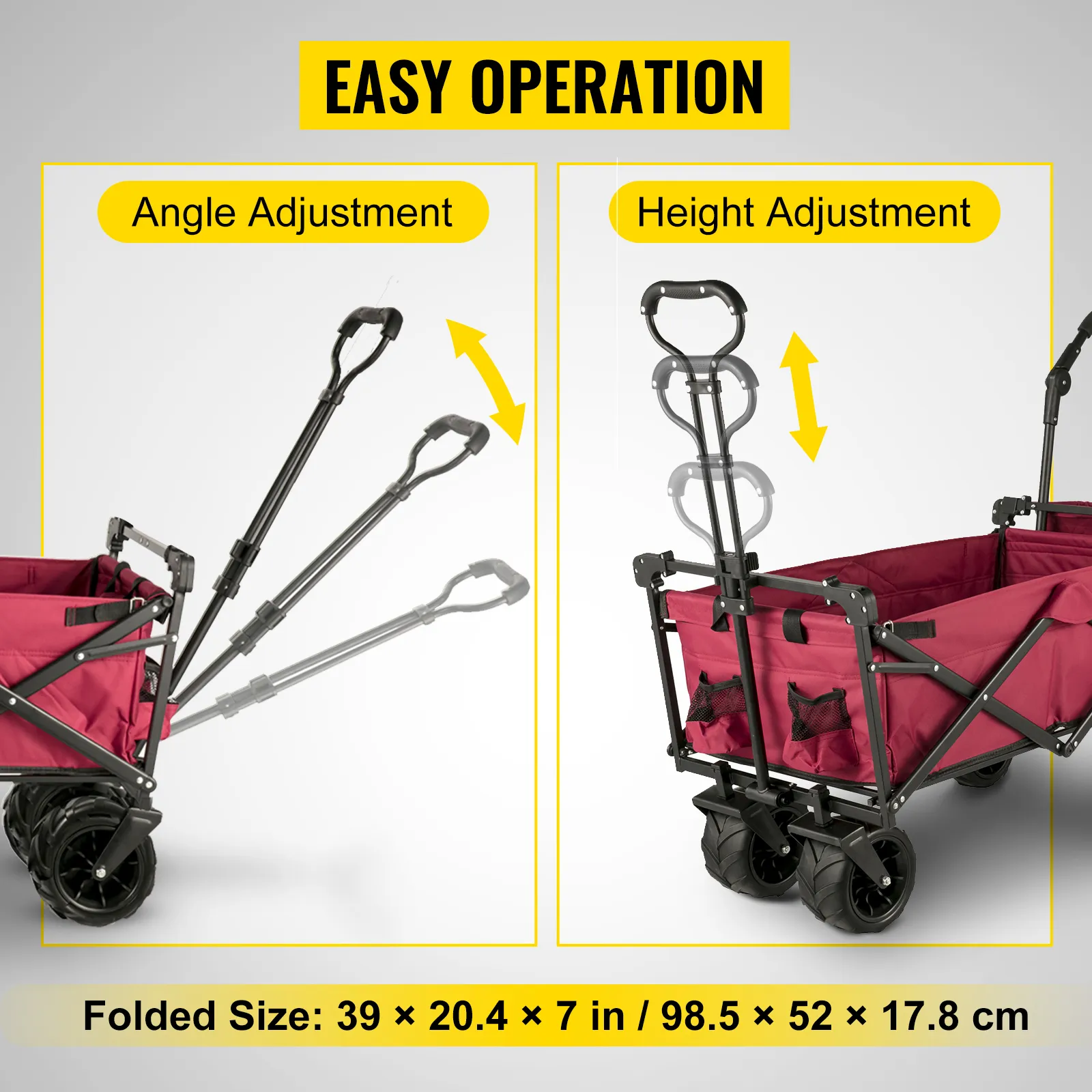 VEVOR garden cart with adjustable handle and foldable design for easy operation.