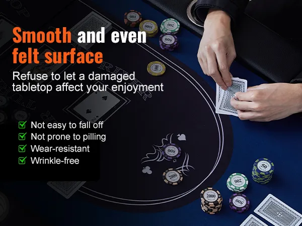 VEVOR-Pokertisch mit glattem Filz, Spielkarten und Pokerchips, bei dem Haltbarkeit und Spaß im Vordergrund stehen.