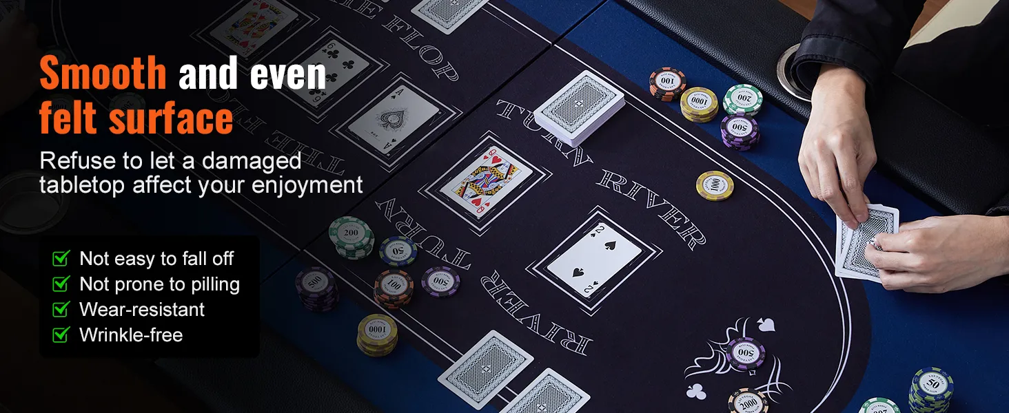 VEVOR-Pokertisch mit glattem Filz, Spielkarten und Pokerchips, bei dem Haltbarkeit und Spaß im Vordergrund stehen.
