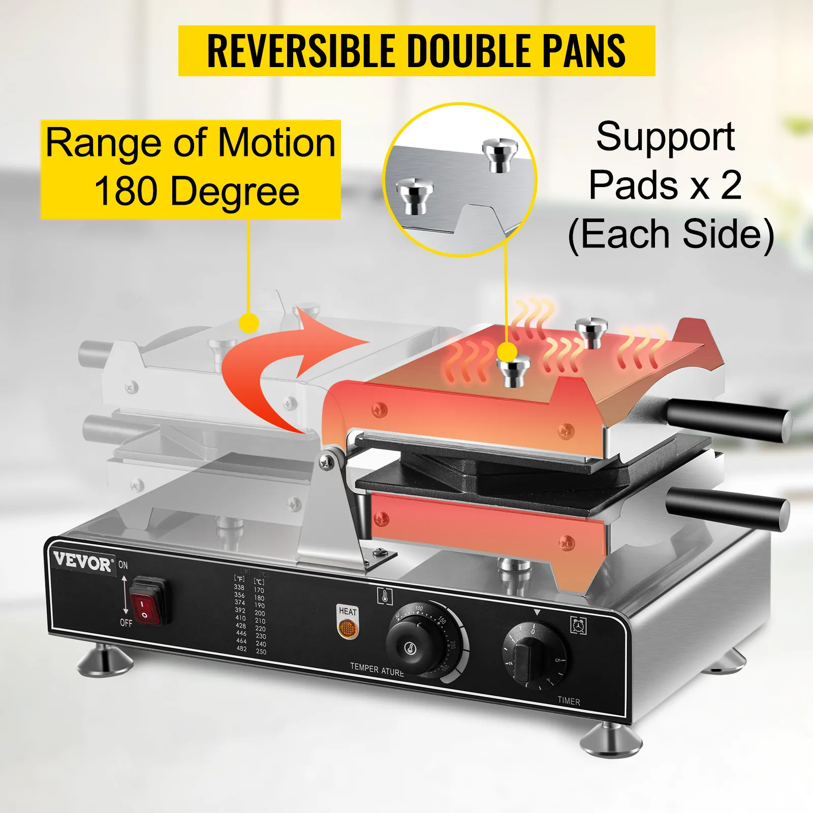 Máquina para hacer waffles con burbujas VEVOR con bandejas dobles reversibles y rango de movimiento de 180 grados.