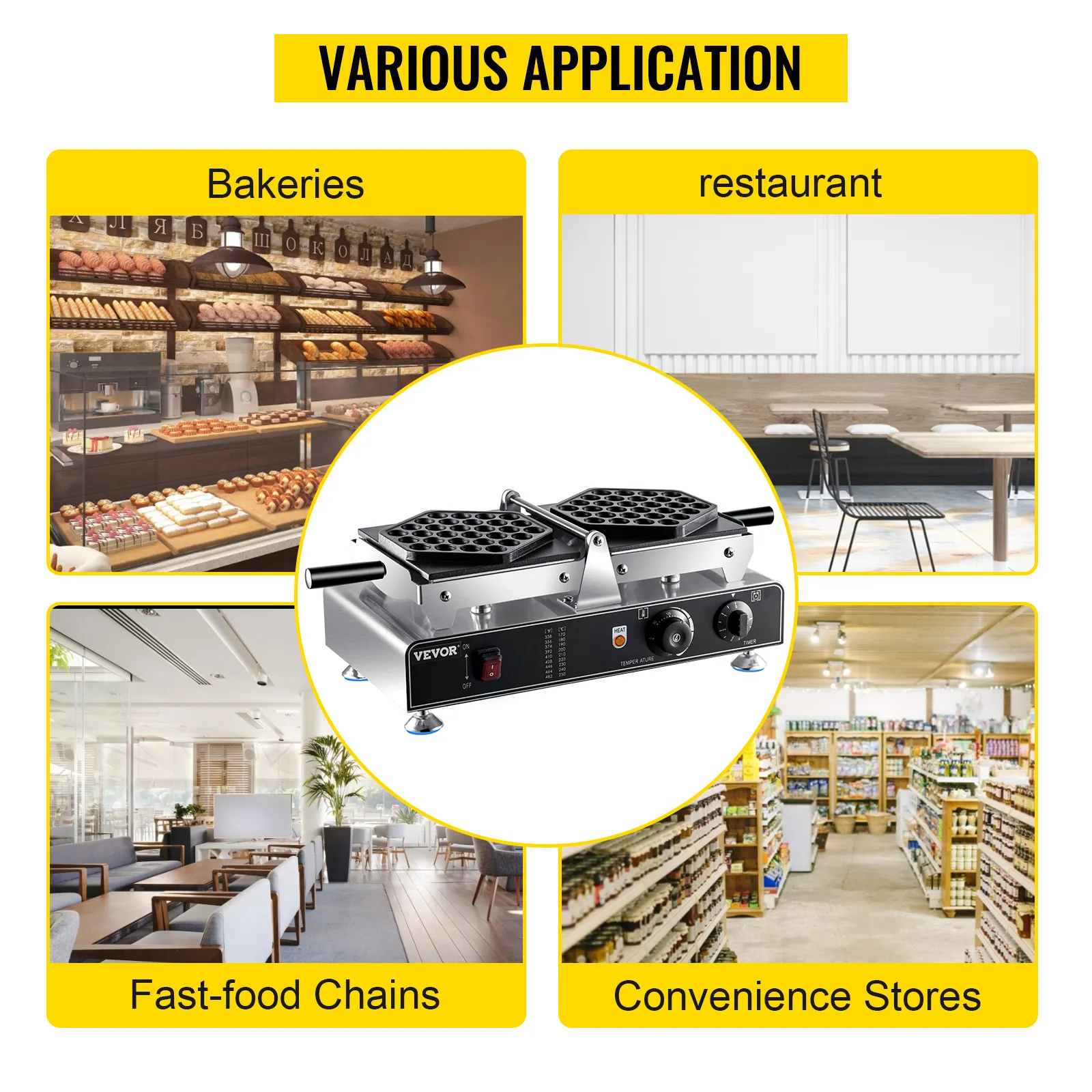 Máquina para hacer waffles con burbujas VEVOR para panaderías, restaurantes, cadenas de comida rápida y tiendas de conveniencia.