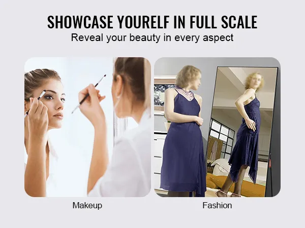 VEVOR full length mirror, perfect for makeup and fashion, featuring sleek design in a modern room.