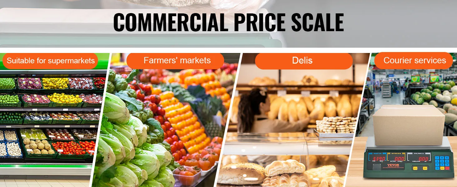Báscula de cálculo de precios VEVOR para supermercados, mercados de agricultores, tiendas de delicatessen y servicios de mensajería.