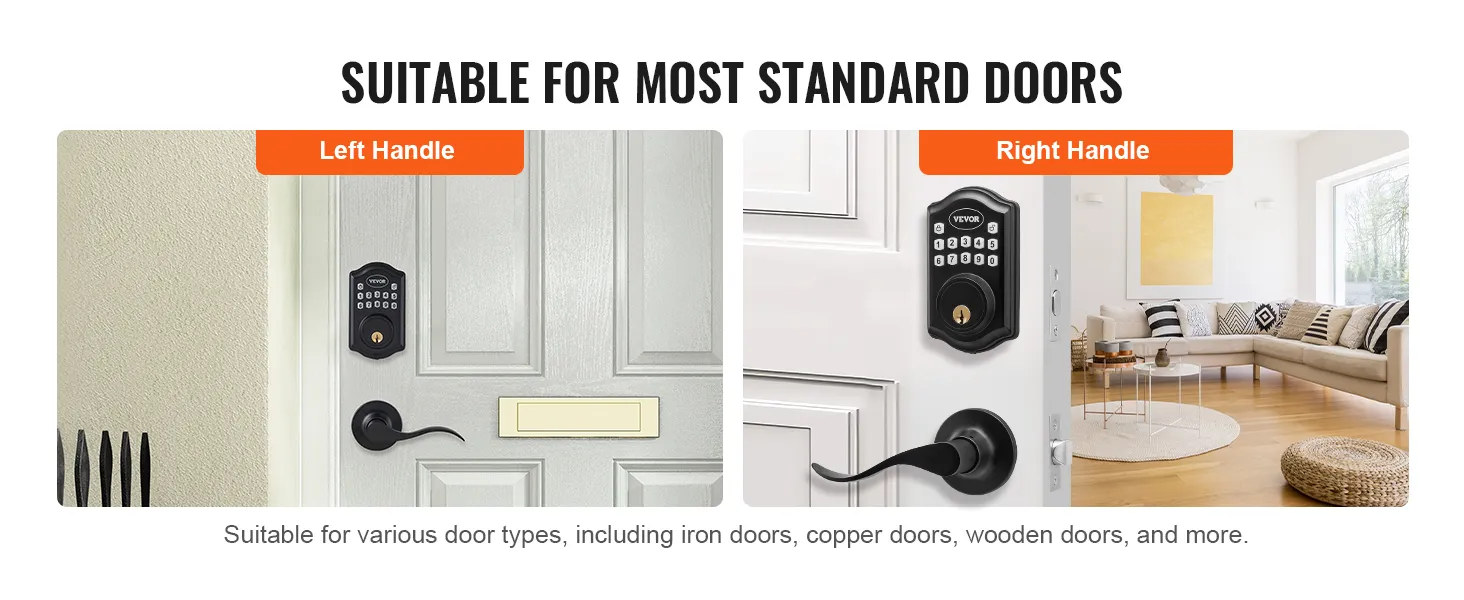 VEVOR keyless entry door lock with left and right handle options, suitable for most standard doors.